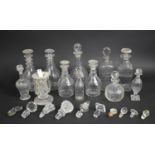 A Collection of Various 19th Century Cut Glass and Other Cut Glass Decanters together with a Clear