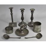 A Collection of Various 19th Century Pewter to comprise Pair of Candlesticks with a Single