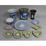 A Collection of Various Wedgwood Jasperware to comprise Pewter Mounted Biscuit Barrel (AF) Vase,