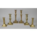 Three Pairs of 19th Century Candlesticks, all with Pushers, Tallest 21.5cm high