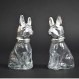 A Pair of Small Glass and Silver Plate Salt and Pepper Pots in the Form of Seated Dogs, 8cm high