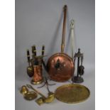 A Collection of Various Metalwares to comprise Copper Bed Warming Pan, Fire Guard, Copper and