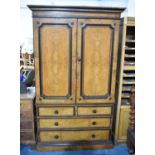 A 19th Century Burr Maple and Ebony Linen Press of Exceptional Quality, the Base with Two Short