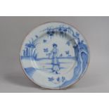 An 18th Century Delft Blue and White Cabinet Plate Decorated with Figure in Oriental Dress, Has Been