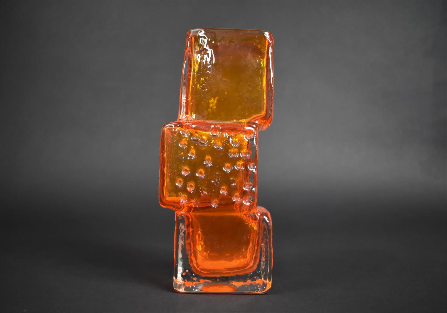 A Whitefriars Tangerine Glass Drunken Bricklayer Textured Vase, no.9673, as Designed by Geoffrey - Image 2 of 6