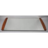 A 1970's Rectangular Wall Mirror with Teak Ends, 78x36cm Overall