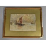 A Late 19th century Gilt Framed Watercolour depicting Fishing Barges, 30.5x20.5cms, Frame AF