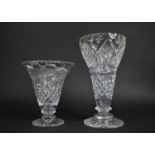 Two Large Cut Glass Vases of Tapering Form on Circular Star Cut Foot, Tallest 30.5cms High