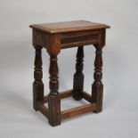 A Peg Jointed Rectangular Topped Oak Stool, 39cms by 26cms by 56cms High