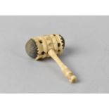 A Late Victorian Souvenir Novelty Bone Pin Cushion in the Form of a Gavel, 5.5cms Long