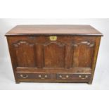 A 19th Century Three Panelled Oak Mule Chest with Two base Drawers, Hinged Lid, 122cm wide