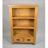 A Modern Hardwood Three Shelf Open Bookcase with two Base Drawers 80cms Wide