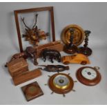 A Collection of Various Treen Items to comprise Souvenir Bust, lions, pair of Barley Twist
