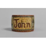 An Edwardian Wooden Decorated Childs Napkin Ring decorated with Noah's Ark and Inscribed John
