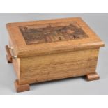 An Early/Mid 20th Century Oak Workbox, Hinged Lid with Pokerwork Decoration depicting the Deanery