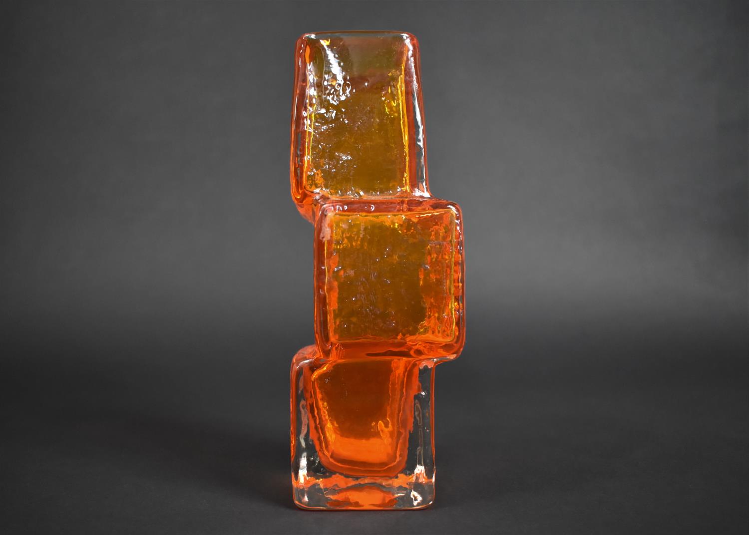 A Whitefriars Tangerine Glass Drunken Bricklayer Textured Vase, no.9673, as Designed by Geoffrey - Image 3 of 6