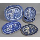A Collection of Various Blue and White Willow Pattern Plates and Platters etc