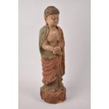 A Chinese Carved Wooden Figure with Painted Decoration, 30cms High