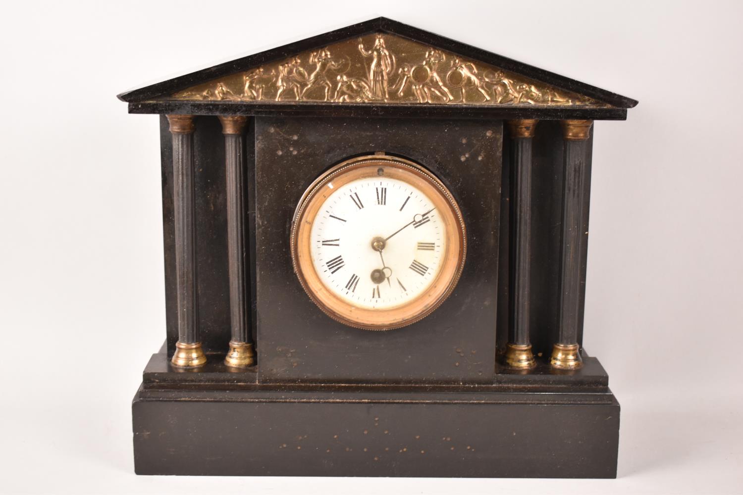 A French Black Slate Mantel Clock for Restoration, Architectural Form with Reeded Pilasters,