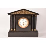 A French Black Slate Mantel Clock for Restoration, Architectural Form with Reeded Pilasters,