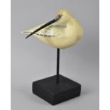 A Modern Painted Wooden Study of a Wading Bird, 22cms High