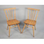 A Pair of Vintage Spindle Back Dining Chairs, Ercol Style