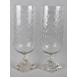 A Pair of Tall Hurricane Glass Vases, 40cms High