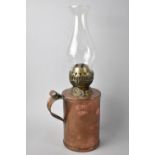 A Late 19th/Early 20th Century Copper Paraffin Lamp with Glass Chimney, Overall Height 39cms