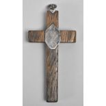 A Silver Mounted Wooden Crucifix inscribed Serve the Lord with Gladness, Jesus Only, 10cms high