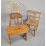 A Vintage Child's Chair, High Chair and Stool