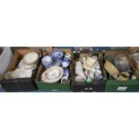 Four Boxes of Various 19th century and 20th century Ceramics to include Blue and White, Blush