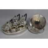 A Collection of Various Silver Plated Items to comprise Oval Galleried Tray, Five Piece Service