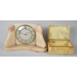 An Art Deco Onyx Mantel Clock and Later Cigarette Box