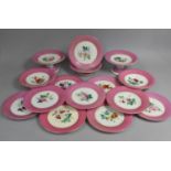 A Part Porcelain Fruit Set Decorated with Hand Painted Floral Motif with Pink and Gilt Trim (