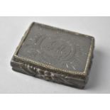 A 19th Century Pewter Rectangular Snuff Box with Engraved Hinged Lid, 7cms Wide