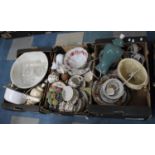 Three Boxes of Various Ceramics and Glassware to comprise Bowls, Plates, part Tea Set, Japanese