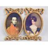 A Pair of Reproduction Gilt Framed Portrait Miniatures, 25cms High