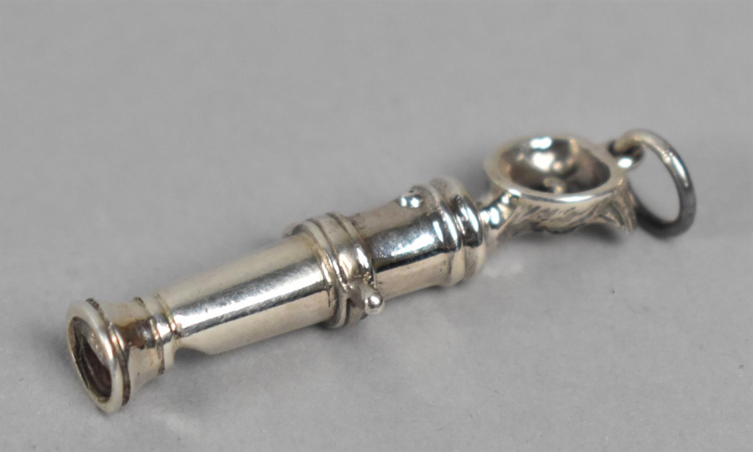 A Silver Miniature Whistle of Cannon Body Form and With Fox Head Finial in Vintage Cook & Burchett - Image 2 of 3