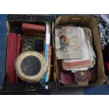 Two Boxes of Various Sundries to comprise Marble, Souvenir Drum, Doll, Sheet Music Etc