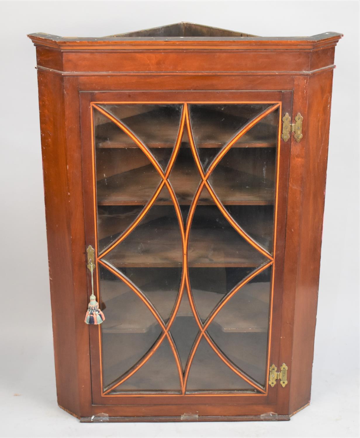 A Late 19th Century Mahogany Glazed Wall Hanging Corner Cabinet with Shelved Interior, 78cm wide