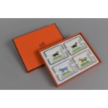 A Boxed Set of Four Mini Hermes Ashtrays, Each Decorated with Horses, Each Tray Measuring 7.5cms