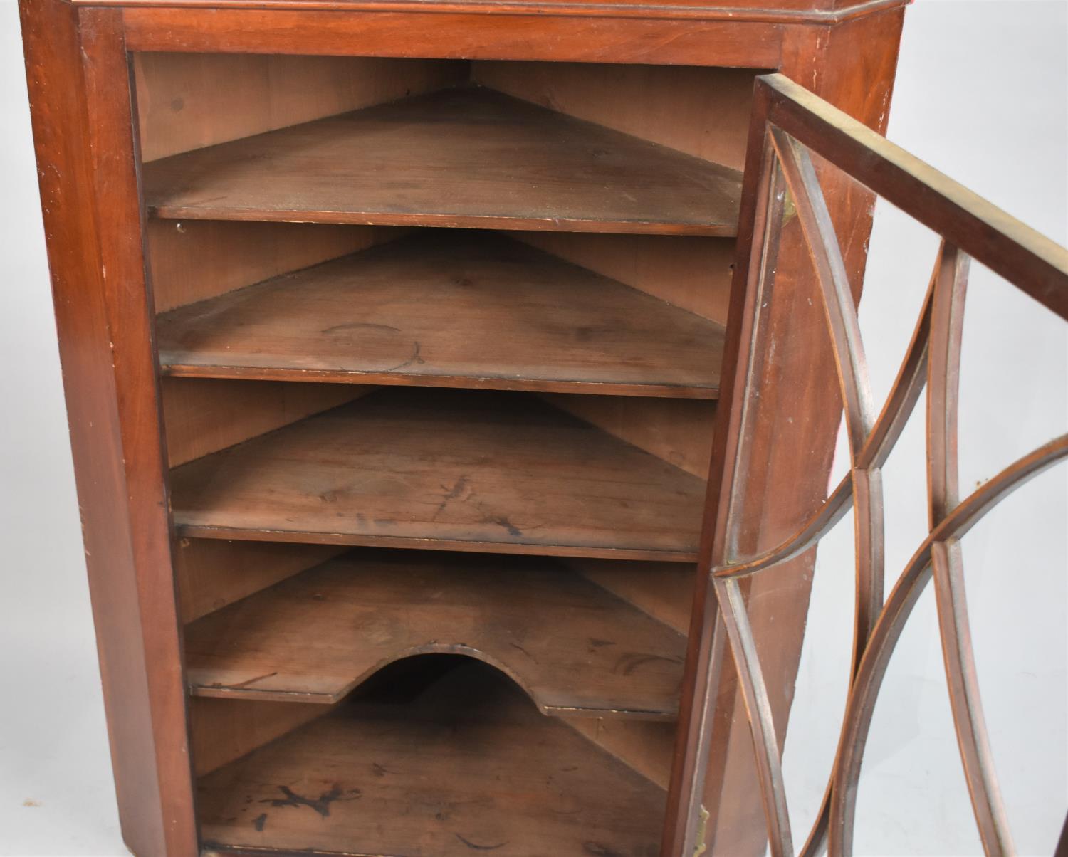 A Late 19th Century Mahogany Glazed Wall Hanging Corner Cabinet with Shelved Interior, 78cm wide - Image 2 of 2