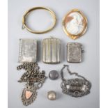 A Collection of Various Silver Items to Comprise Vesta Case, Sherry Decanter Label, Fob and T Bar