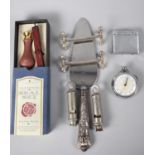 A Collection of Curios to Include Silver Handled Cake Knife, Seal Set, Lighter, Stop Watch (Over