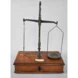 A Late 19th Century Set of Apothecary Pan Scales Set on Mahogany Plinth Base with Single Long