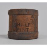 A Vintage Cylindrical Metal Banded Wooden Half Pint Measure Stamped G2R (George V, The 2 refers to