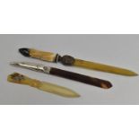 A Collection of Three Various Page Turners to Include One with Deer Foot Handle, a Silver Handled