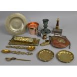 A Collection of Various Metalwares to comprise Brass and Copper Flask of Disc Form with Fleur De Lys