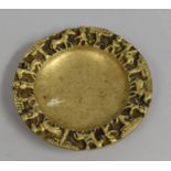 A Cast Brass Circular Shallow Dish, Border Decorated in relief with Figures, Horses and Riders