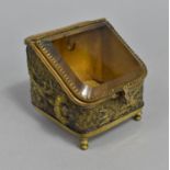 A Late Victorian/Edwardian Pressed Brass Pocket Watch Casket with Sloping Glazed Lid, Relief